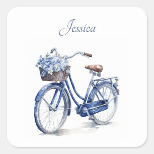 Bicycle in Delft Blue customisable Square Sticker