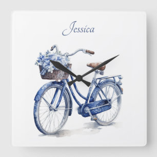 Bicycle in Delft Blue customisable Square Wall Clock