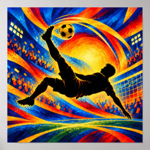Bicycle Kick During a Soccer Match Silhouette Poster