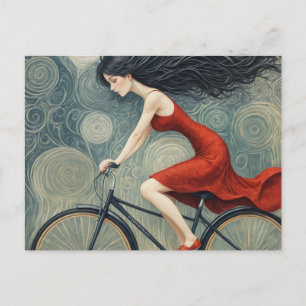 Bicycle Lady in a Red Dress Postcard
