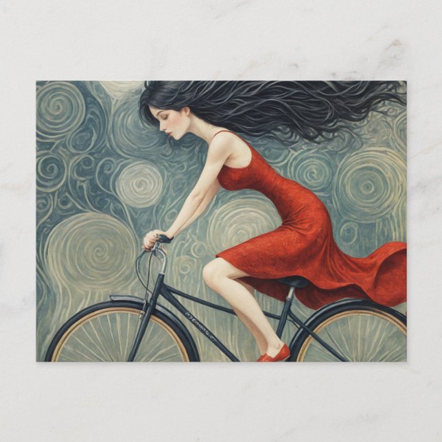 Bicycle Lady in a Red Dress Postcard (Front)