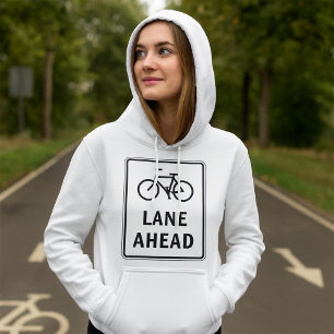 Bicycle Lane Ahead Sign Cycling Road Safety  Hoodie