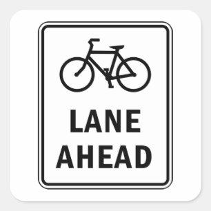 Bicycle Lane Ahead Sign Cycling Road Safety  Square Sticker