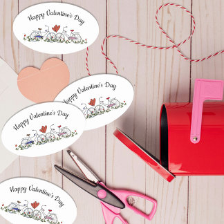 Bicycle Lovers Valentine Oval Sticker