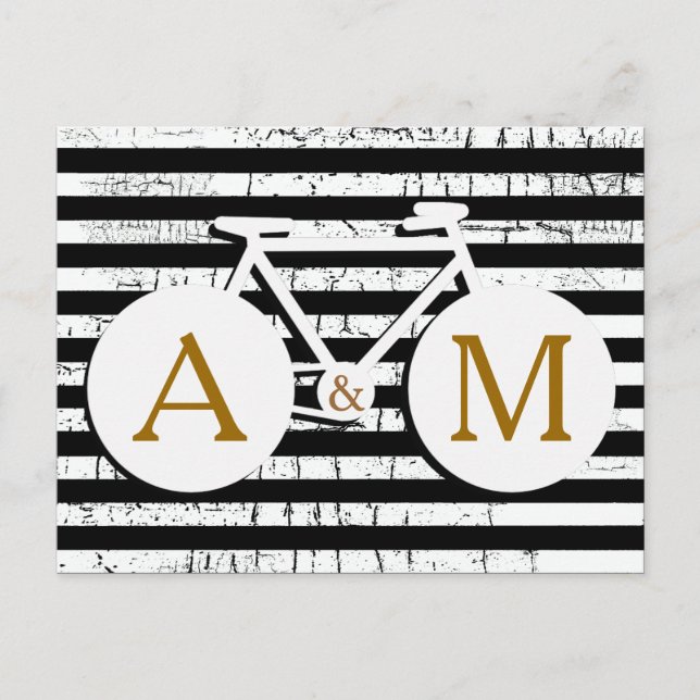 bicycle monogrammed black and white postcard (Front)