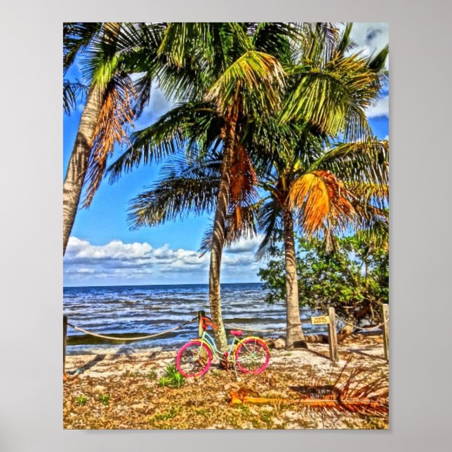 Bicycle on Beach Pine Island Florida Printable Art Poster (Front)