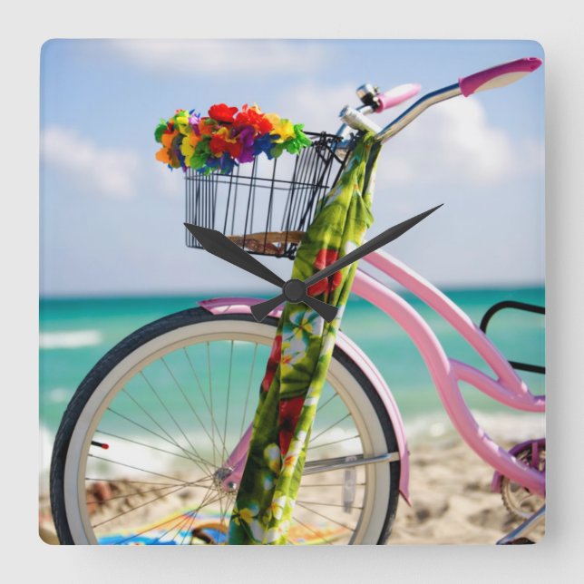 Bicycle On The Beach | Miami, Florida Square Wall Clock (Front)