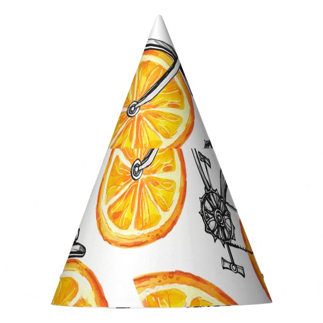 Bicycle Oranges: Watercolor Summer Pattern Party Hat (Front)