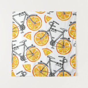 Bicycle Oranges: Watercolor Summer Pattern Tapestry