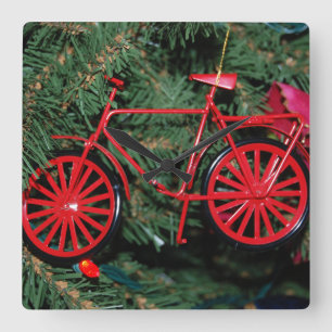 Bicycle ornament on a Christmas Tree Square Wall Clock