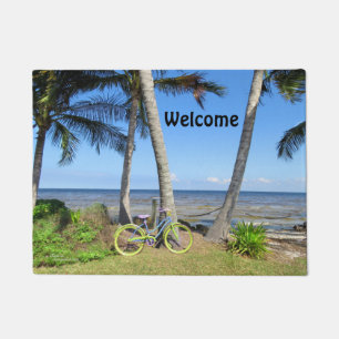 Bicycle Palm trees Welcome Doormat