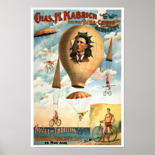 Bicycle Parachute Act, 1896. Vintage Advertising Poster