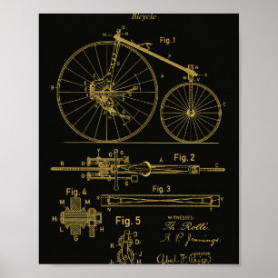 Bicycle Patent 1888 Black Gold Poster