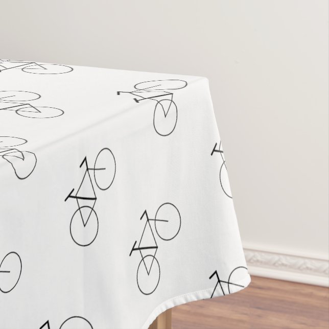 Bicycle Pattern in Classic White Elegant Tablecloth (In Situ)