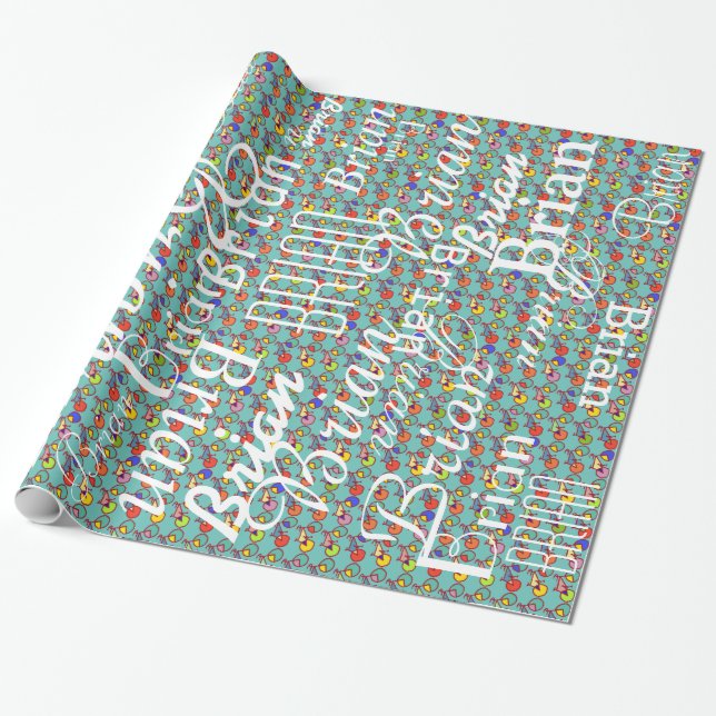 bicycle / pattern of names personalised wrapping paper (Unrolled)