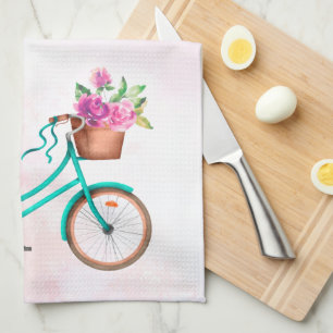 Bicycle & Pink Roses Tea Towel