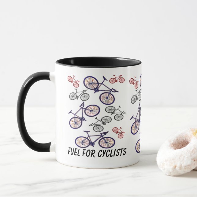 Bicycle Print Cycling Themed Mug (With Donut)