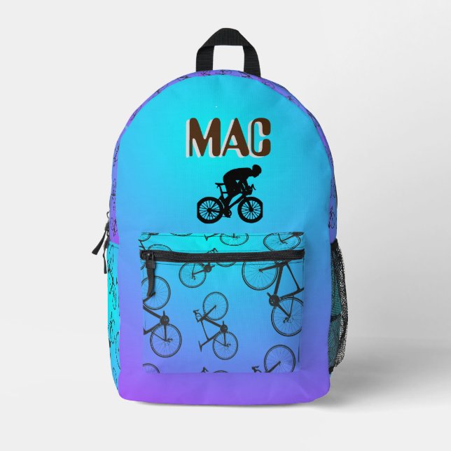 Bicycle printed backpack with his name (Front)