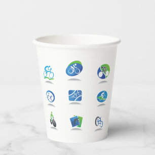 Bicycle Racing Icons Blue and Green Sport Paper Cups