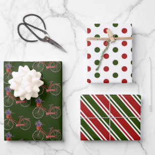 Bicycle Red and Green Christmas   Wrapping Paper Sheet