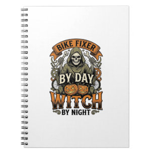 Bicycle Repair Witch Vintage Halloween Bike Mechan Notebook