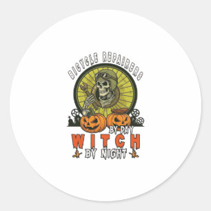 Bicycle Repairers Witch Skull Wrench Pumpkins Hall Classic Round Sticker