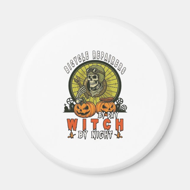 Bicycle Repairers Witch Skull Wrench Pumpkins Hall Magnet (Front)