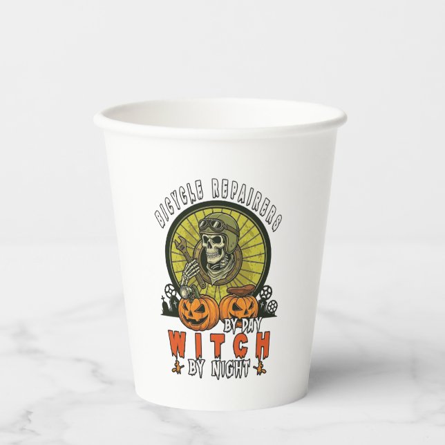 Bicycle Repairers Witch Skull Wrench Pumpkins Hall Paper Cups (Front)