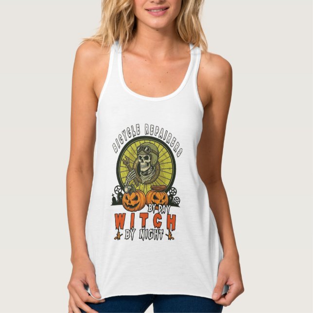 Bicycle Repairers Witch Skull Wrench Pumpkins Hall Singlet (Front)