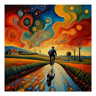 Bicycle ride at sunset 1 poster