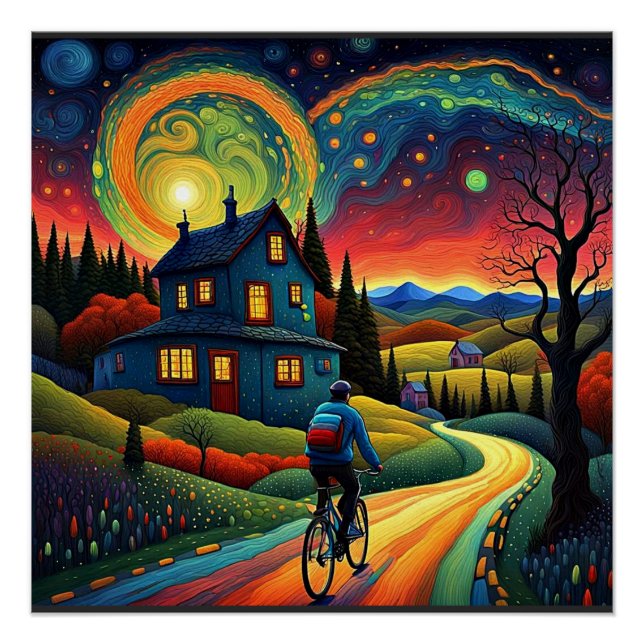 Bicycle ride on starry night 5 poster (Front)