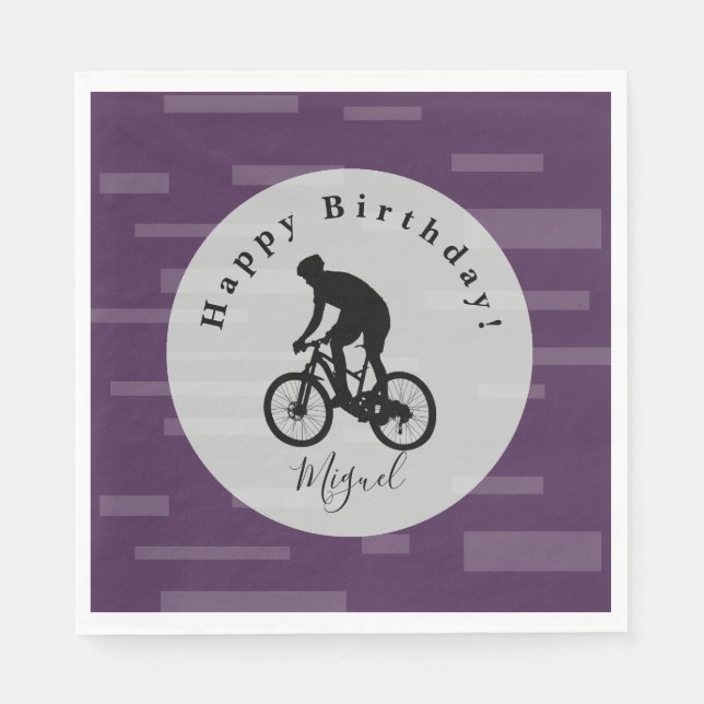 Bicycle Rider Happy Birthday Paper Napkins (Front)