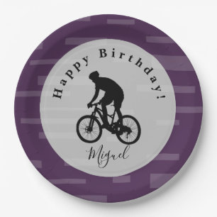 Bicycle Rider Happy Birthday Paper Plate. Paper Pl Plate