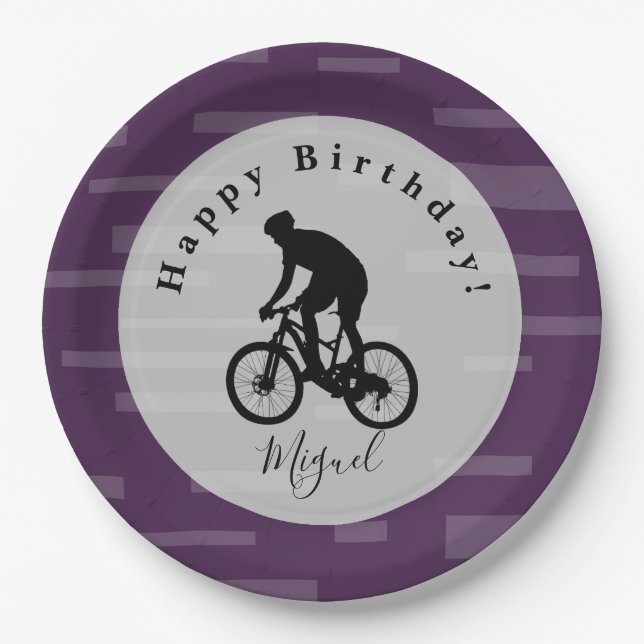 Bicycle Rider Happy Birthday Paper Plate. Paper Pl Plate (Front)