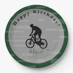 Bicycle Rider Happy Birthday Paper Plate. Plate