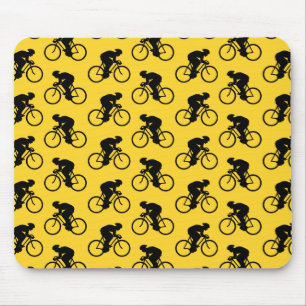 Bicycle Rider Pattern. Yellow and Black. Mouse Pad