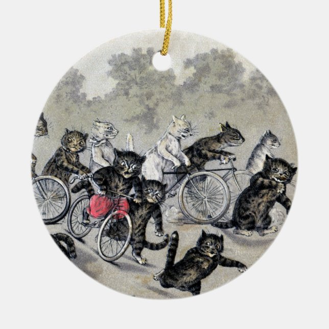 Bicycle Riding Cats Ceramic Tree Decoration (Front)