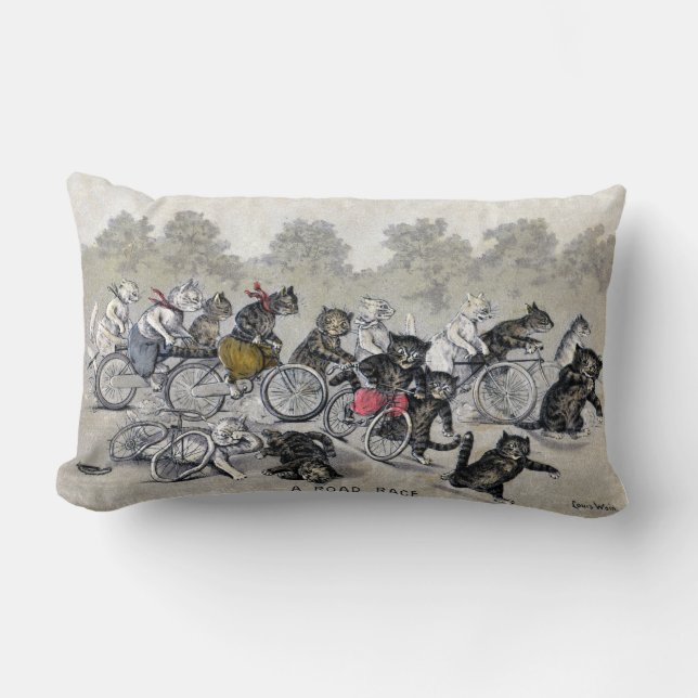 Bicycle Riding Cats Lumbar Cushion (Front)