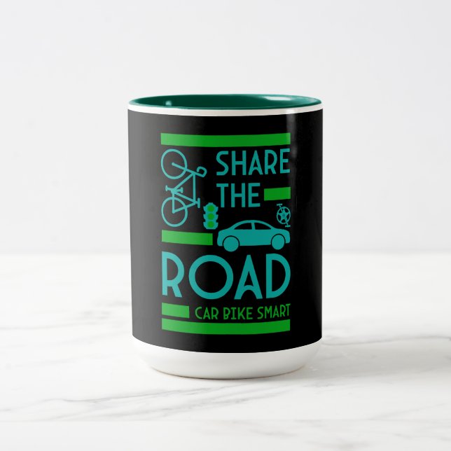 Bicycle Road Safety Two-Tone Coffee Mug (Center)
