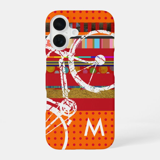 Bicycle, stripes and custom initial iPhone 16 case (Back)