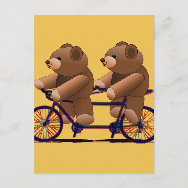 Bicycle Tandem, Teddy Bear Print Postcard (Front)