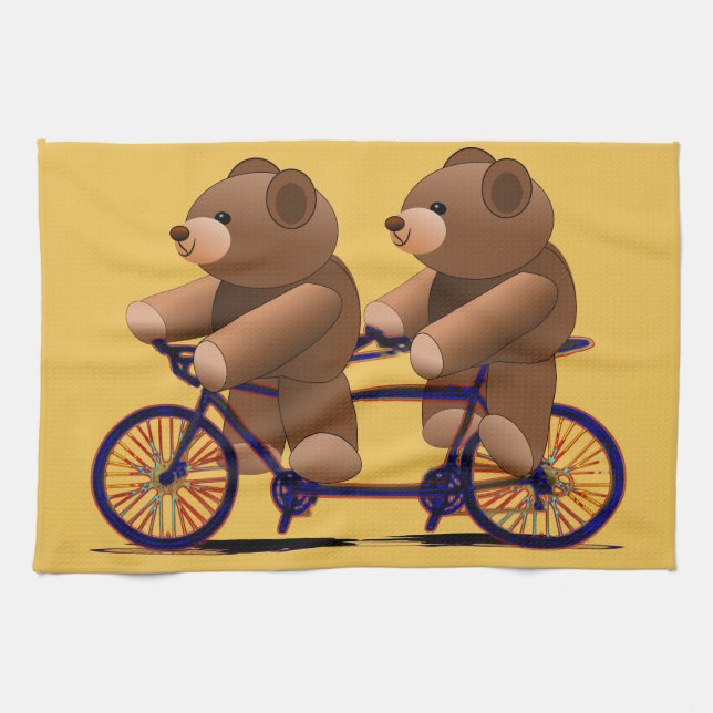 Bicycle Tandem, Teddy Bear Print Tea Towel (Horizontal)