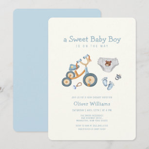 Bicycle Teddy Bear Toys Nursery Baby Shower Invitation