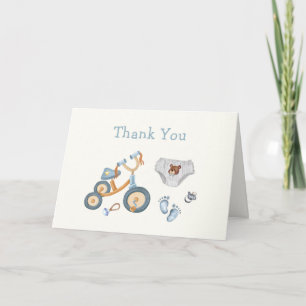 Bicycle Teddy Bear Toys Nursery Boy Baby Shower Thank You Card