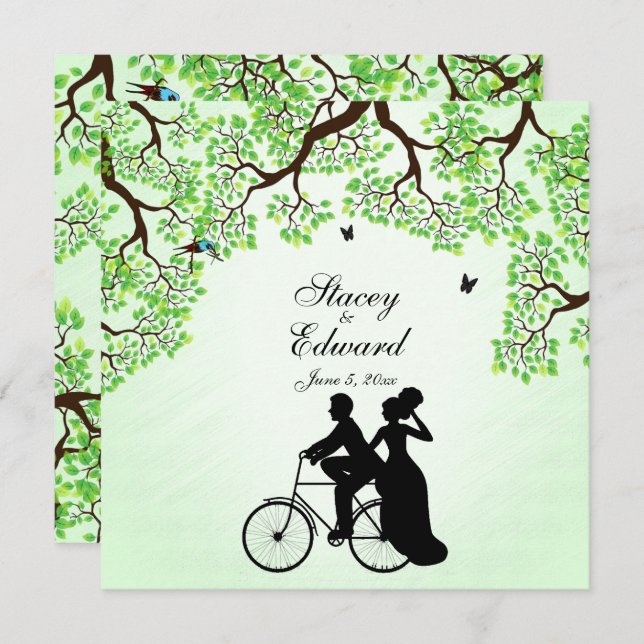 Bicycle Theme Wedding Invitation Mint (Front/Back)