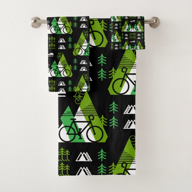 Bicycle-Themed Present Print Bath Towel Set (Insitu)