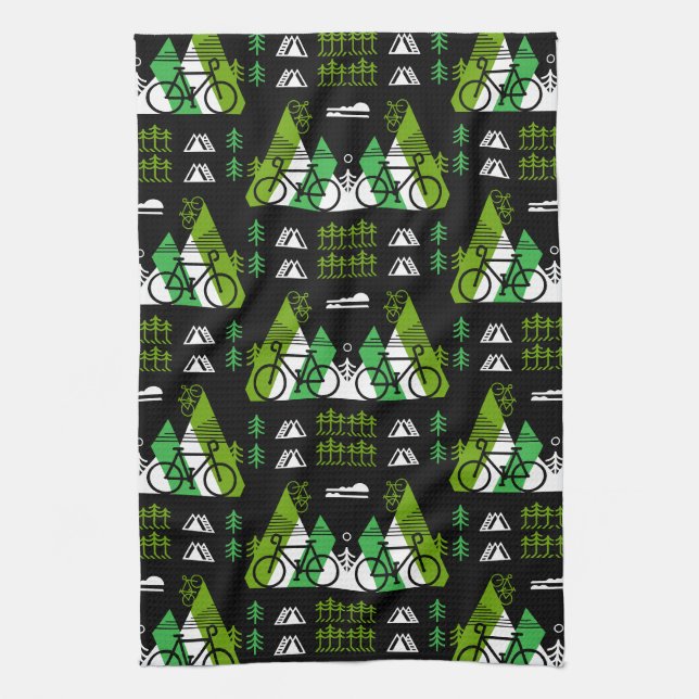 Bicycle-Themed Present Print Tea Towel (Vertical)