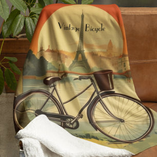 Bicycle Travel Poster, Paris customisable Sherpa Blanket