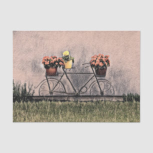 Bicycle Vintage Art Sketch Floral Victorian Tissue Paper