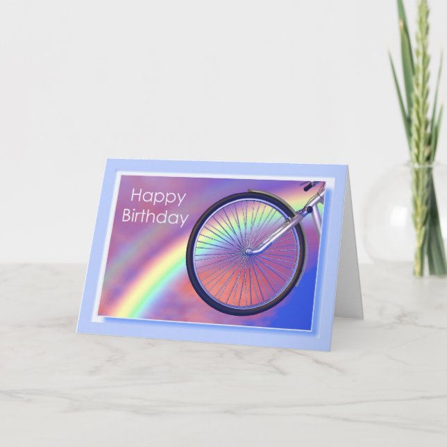 Bicycle Wheel and Rainbow Birthday Card (Front)